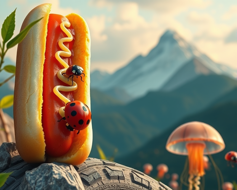 hot dog, ladybug, mountain, tire, jellyfish